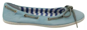 Sky Blue Suede Lace Bow Loafers Ballet Flat Shoes