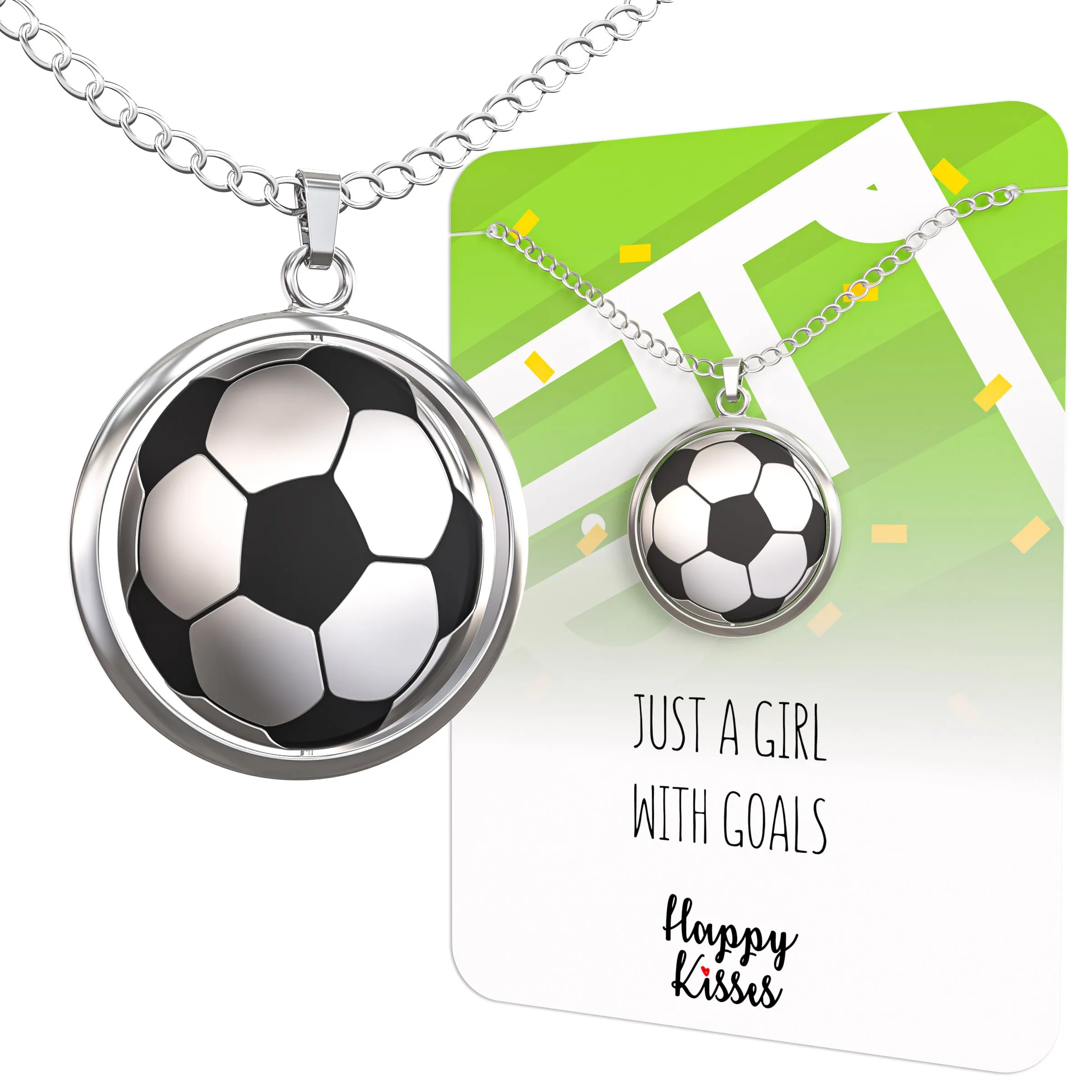 Soccer Ball Spinner Necklace for Soccer-Loving Girls | ⚽ “Just A Girl With Goals” Pendant | Gift for Soccer Moms and Players (ON CARD ONLY)