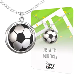 Soccer Ball Spinner Necklace for Soccer-Loving Girls | ⚽ “Just A Girl With Goals” Pendant | Gift for Soccer Moms and Players (ON CARD ONLY)