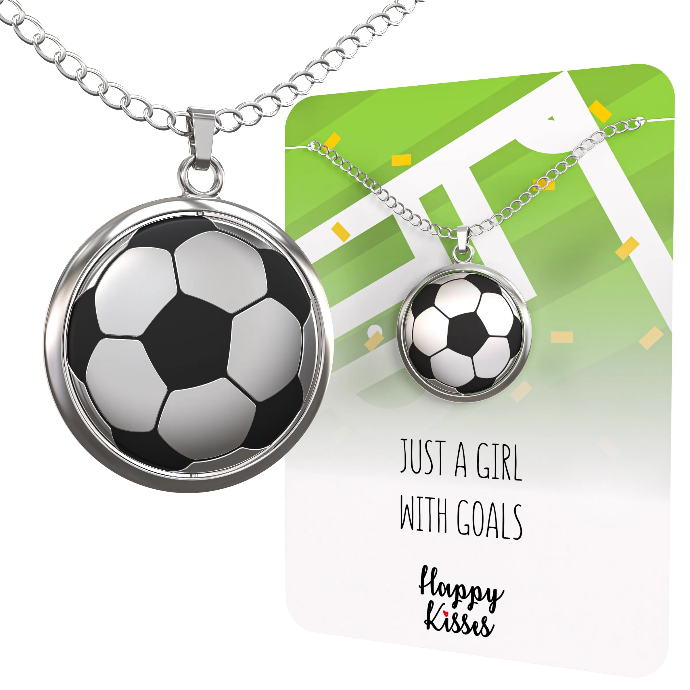 Soccer Ball Spinner Necklace for Soccer-Loving Girls | ⚽ “Just A Girl With Goals” Pendant | Gift for Soccer Moms and Players (ON CARD ONLY)