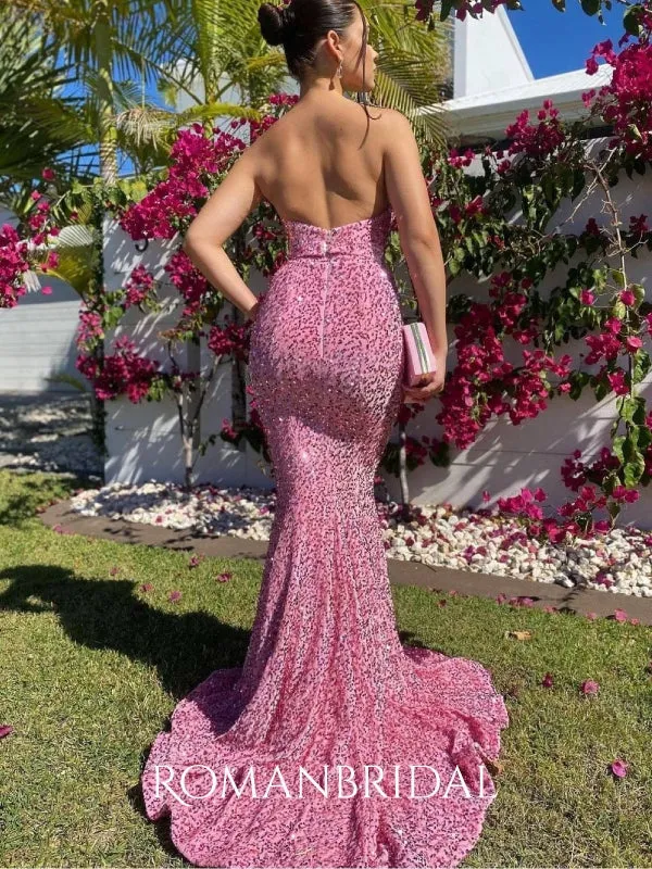 Sparkly Pink Sequins Sweetheart Mermaid Sexy Evening Gowns Prom Dresses , WGP160