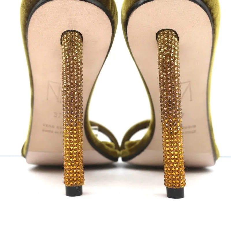 Tamara Mellon Stellar Sandals Topaz Crystal-Embellished Velvet Size 37 NEW