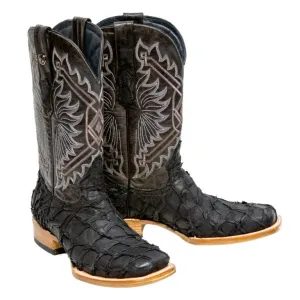 TANNER MARK MEN'S EXOTIC LEATHER Matte Monster Fish Black Cowboy Boots