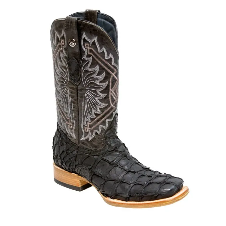 TANNER MARK MEN'S EXOTIC LEATHER Matte Monster Fish Black Cowboy Boots