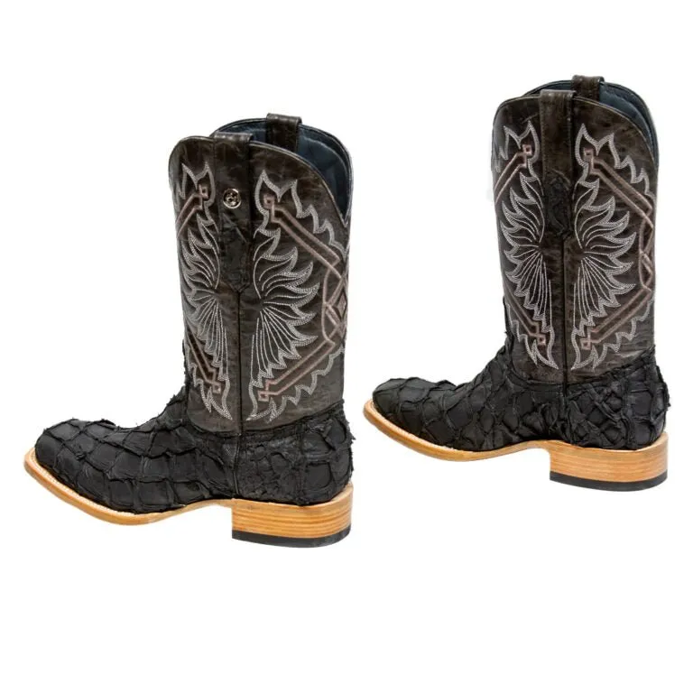 TANNER MARK MEN'S EXOTIC LEATHER Matte Monster Fish Black Cowboy Boots