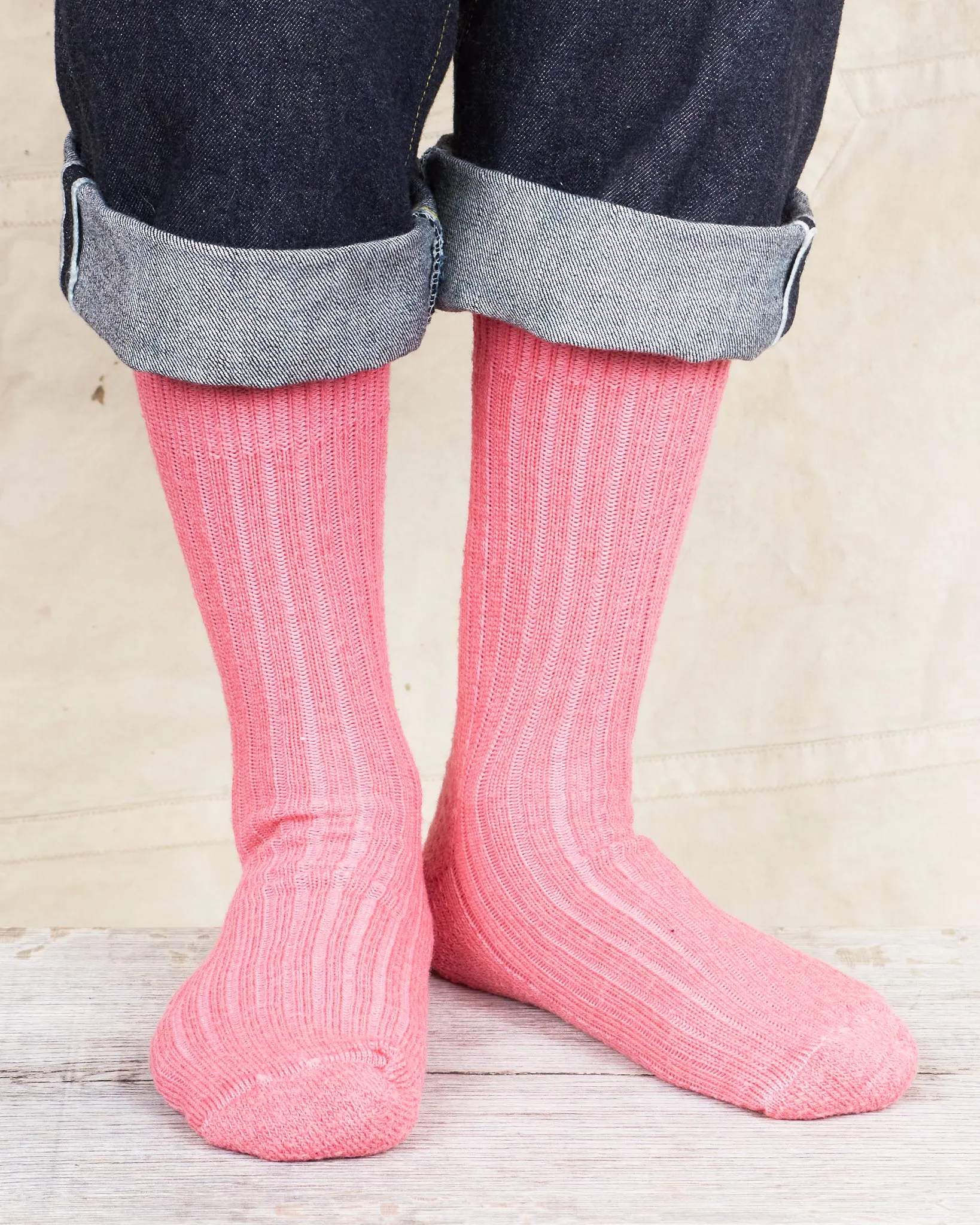 Tender Wool Rib Socks Cochineal Dyed