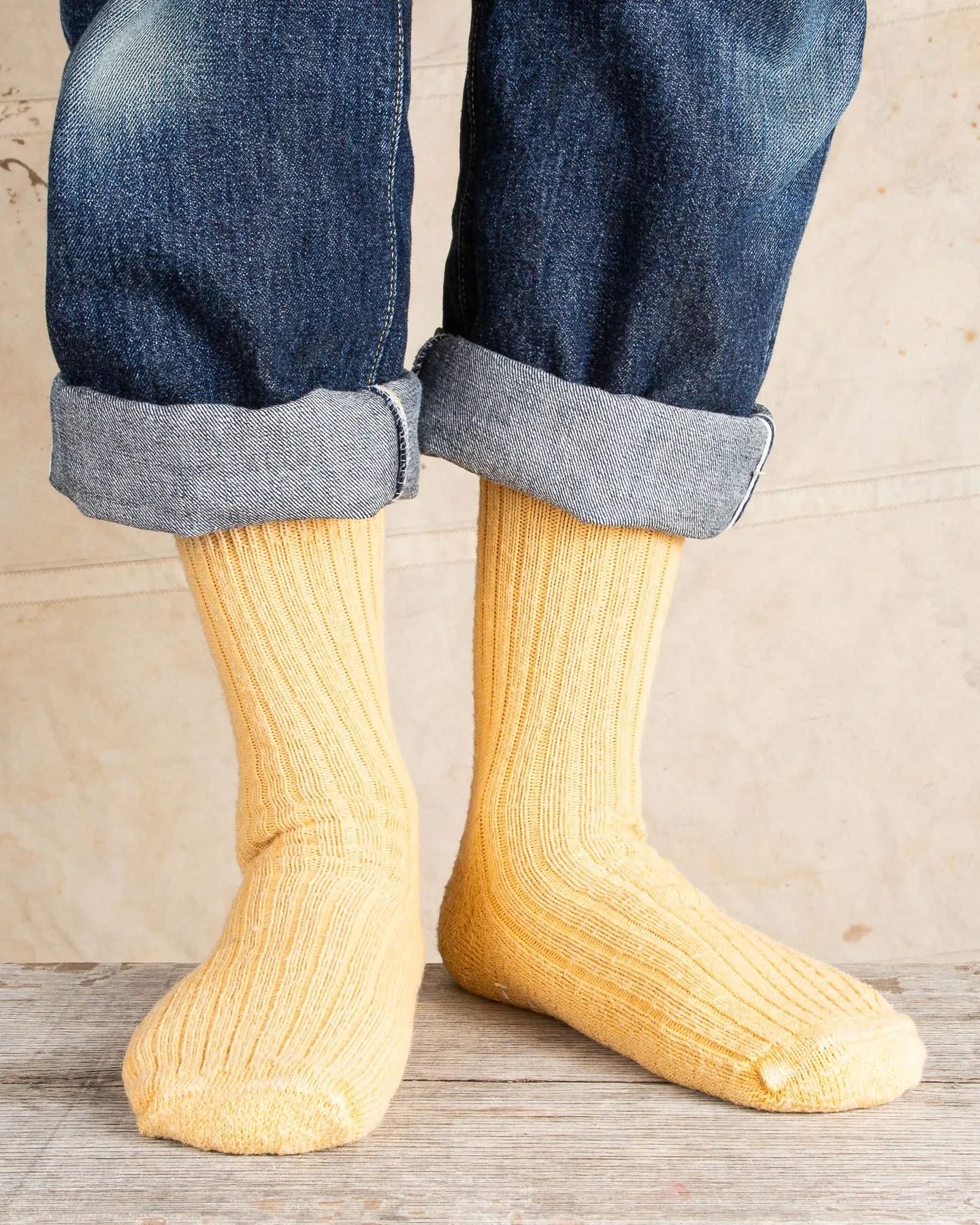 Tender Wool Rib Socks Yellow Ochre Dyed