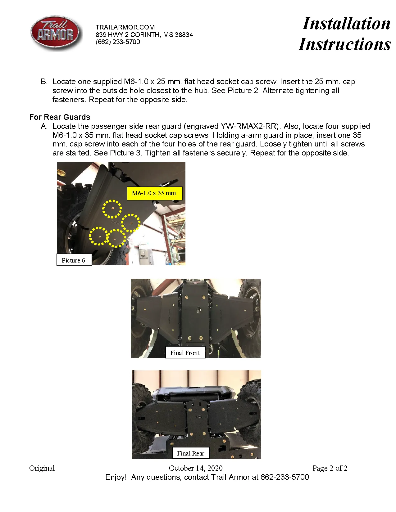 Trail Armor 2021 - 2024 Yamaha Wolverine RMAX2, RMAX2 1000 X-TR, RMAX2 1000 LT Edition, RMAX2 1000 Sport, 2025 RMAX4 1000 XT-R, RMAX4 1000 Limited Edition iMpact A-Arm Guards