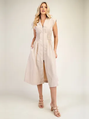 V Neck Smocked Fit & Flare Midi Dress