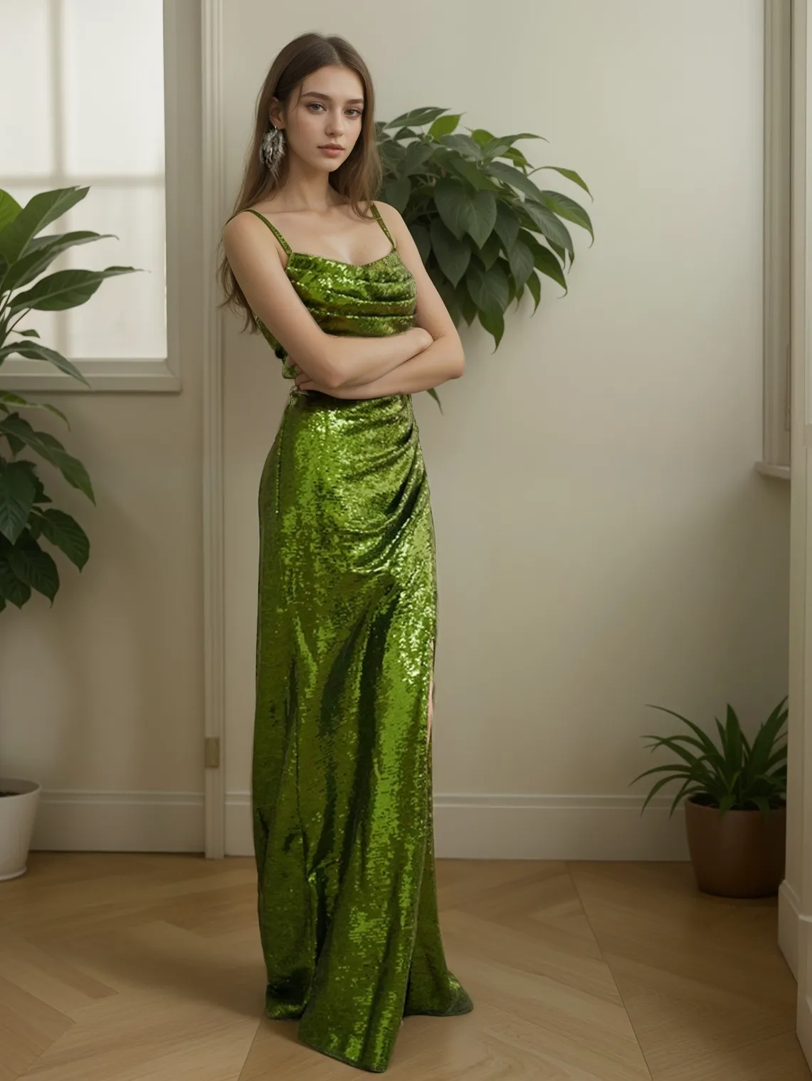 Versatile Detachable Spaghetti Strap Hallowed Back Sequin Cocktail Dress