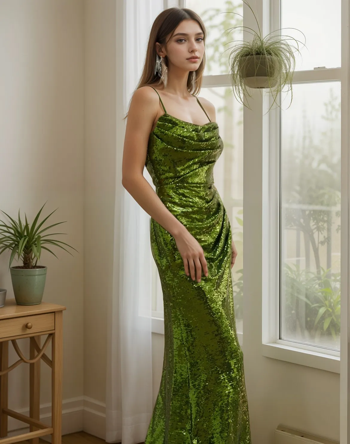 Versatile Detachable Spaghetti Strap Hallowed Back Sequin Cocktail Dress