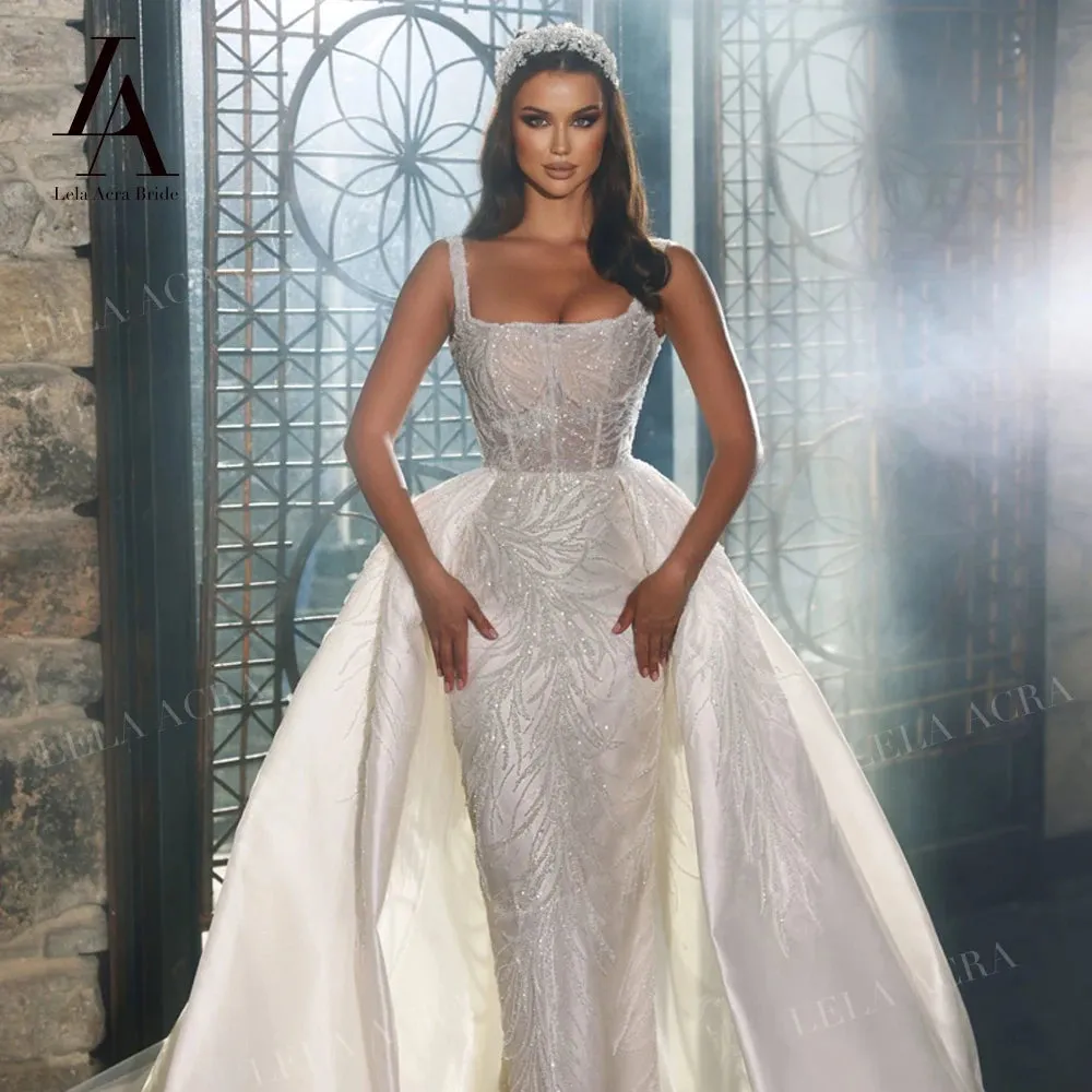 Wedding Dress Satin Detachable Court Train Princess Bride Gown