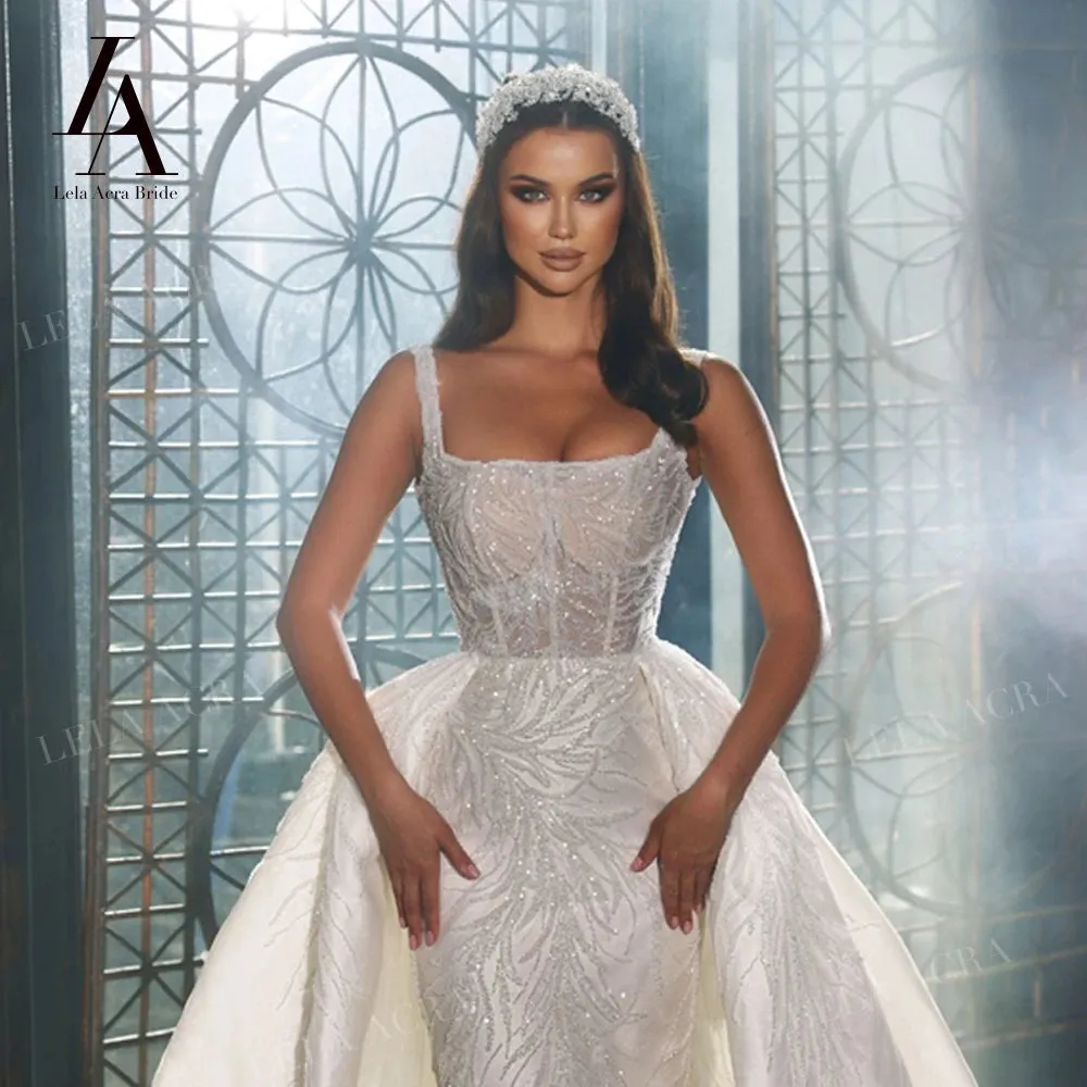 Wedding Dress Satin Detachable Court Train Princess Bride Gown