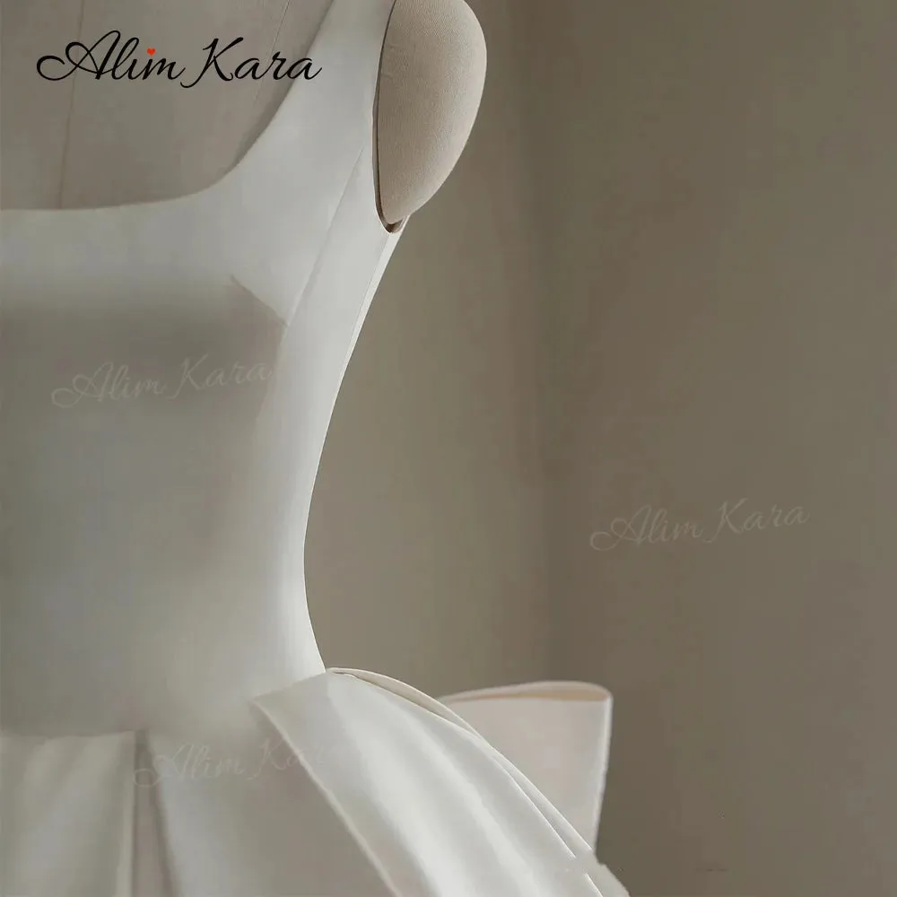 Wedding Dress Satin Square Collar Bow Bridal Princess B347 Plus Size