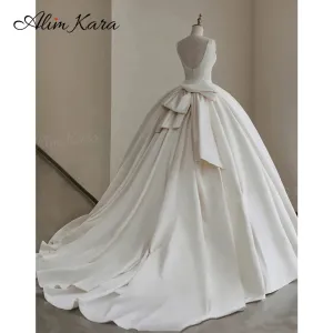 Wedding Dress Satin Square Collar Bow Bridal Princess B347 Plus Size