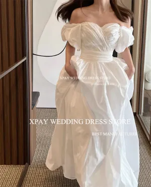 Wedding Dresses Satin Pleats Corset Back Bridal Gowns Short Lantern