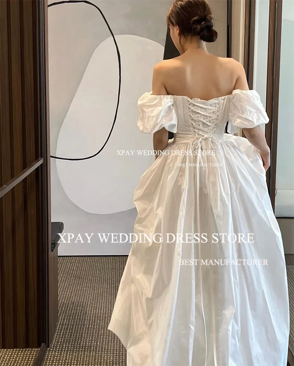 Wedding Dresses Satin Pleats Corset Back Bridal Gowns Short Lantern