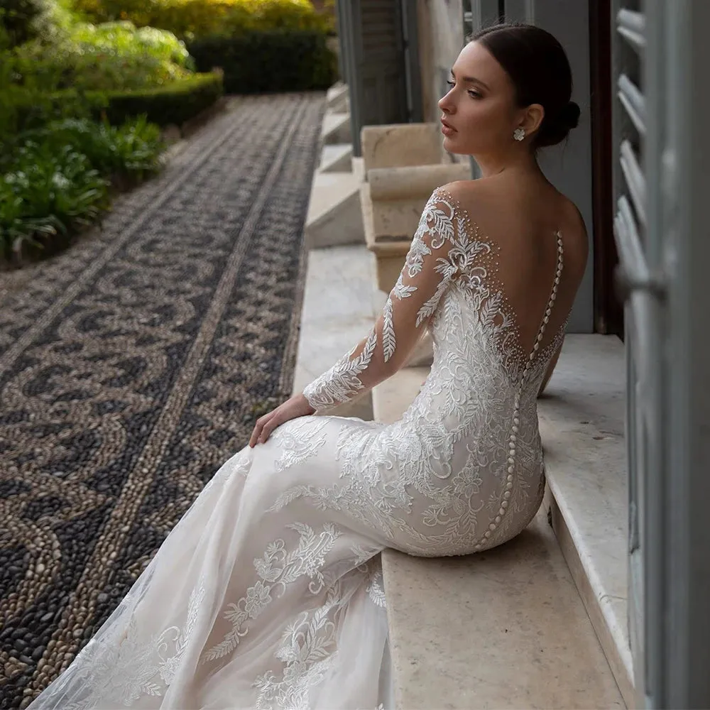 Wedding Guest Dresses: Wedding Dress For Bride Detachable Royal Train Button