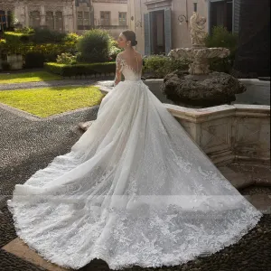 Wedding Guest Dresses: Wedding Dress For Bride Detachable Royal Train Button