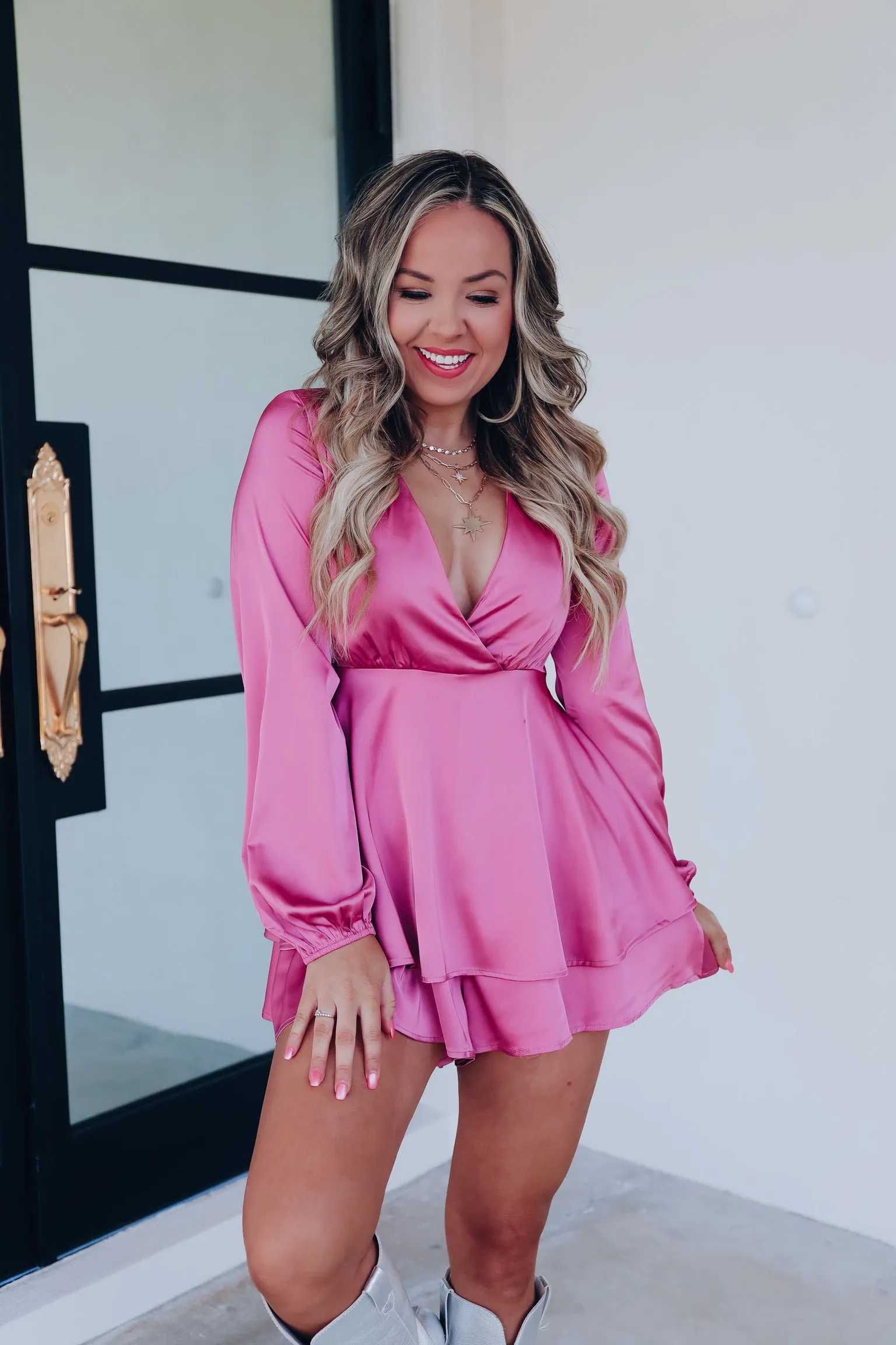 Weekend Worthy Satin Surplice  Romper - Mauve