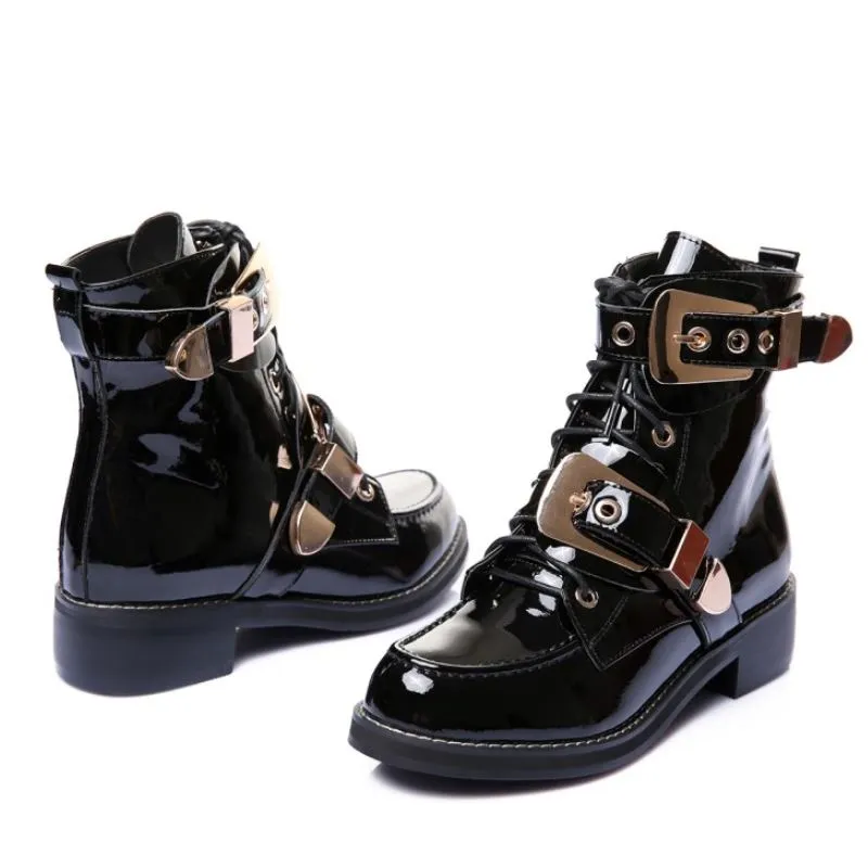 Women Boots Stylish Sewing Ankle Boots Woman Motorcycle Boots Outdoor Buckle Lacing Female Footwear Size 33-40