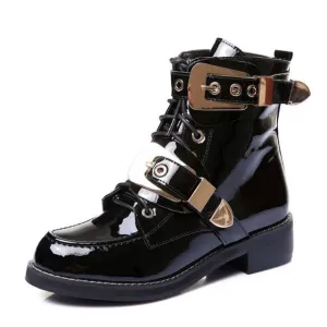 Women Boots Stylish Sewing Ankle Boots Woman Motorcycle Boots Outdoor Buckle Lacing Female Footwear Size 33-40