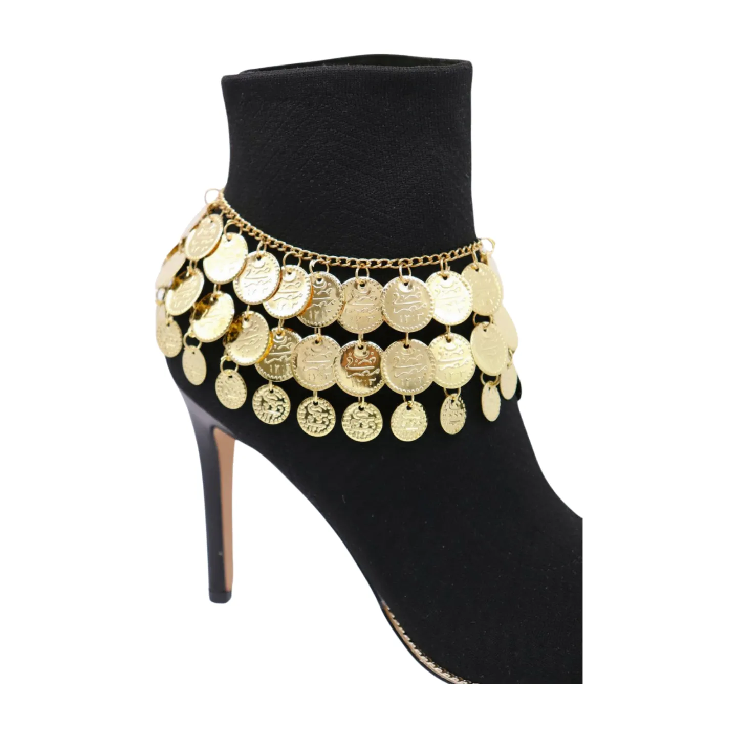 Women Gold Metal Chain Boot Bracelet Shoe Anklet Ethnic Coin Charms
