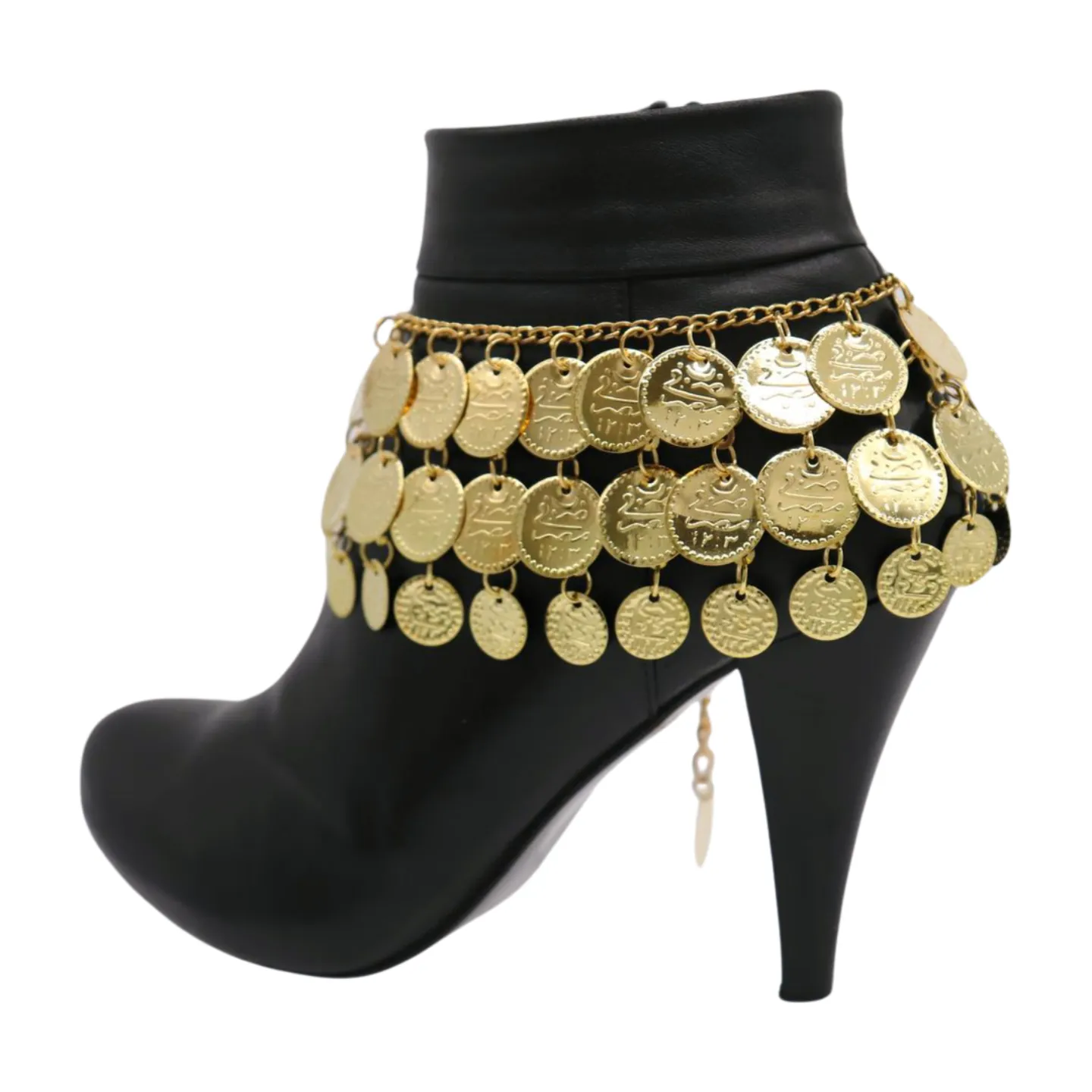 Women Gold Metal Chain Boot Bracelet Shoe Anklet Ethnic Coin Charms
