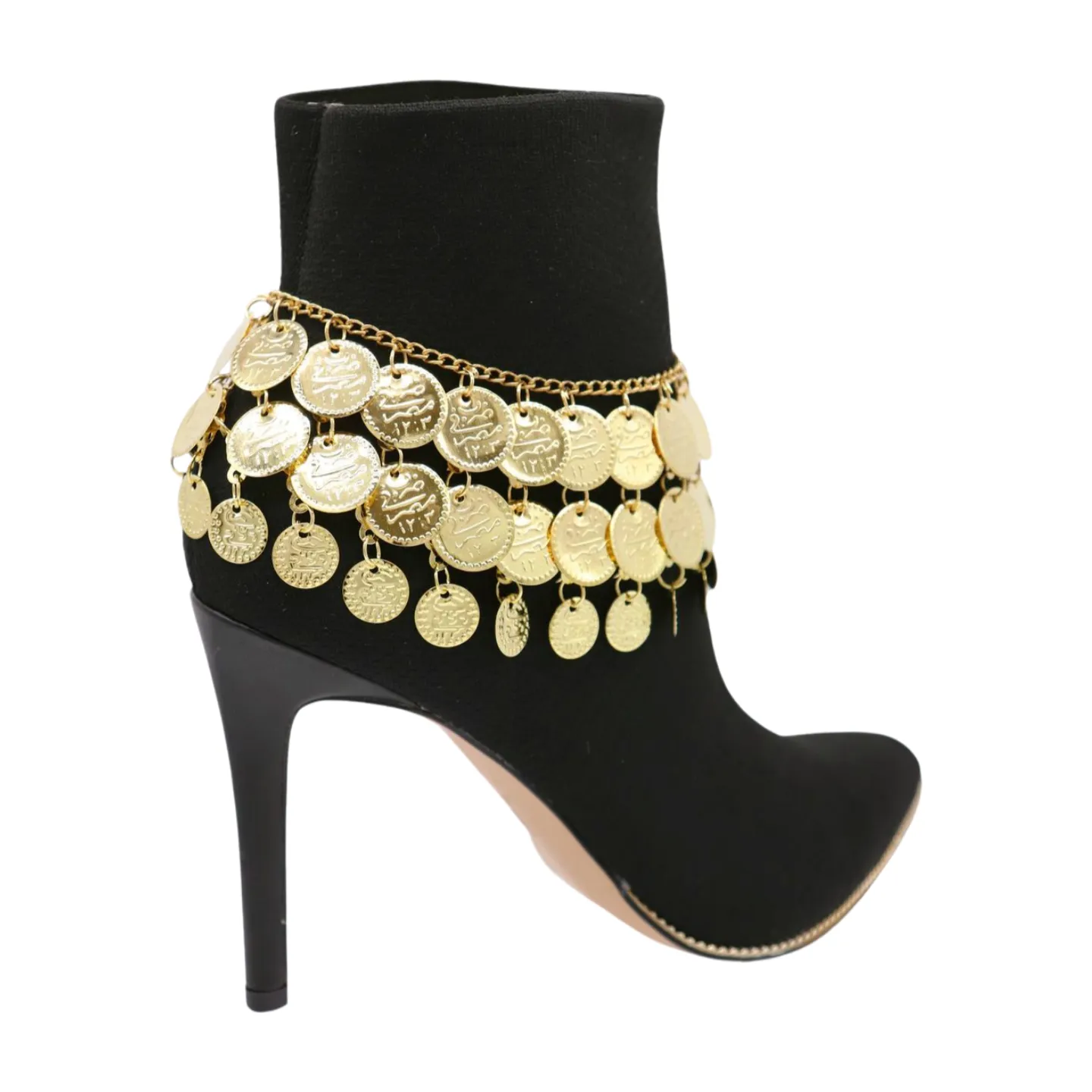 Women Gold Metal Chain Boot Bracelet Shoe Anklet Ethnic Coin Charms