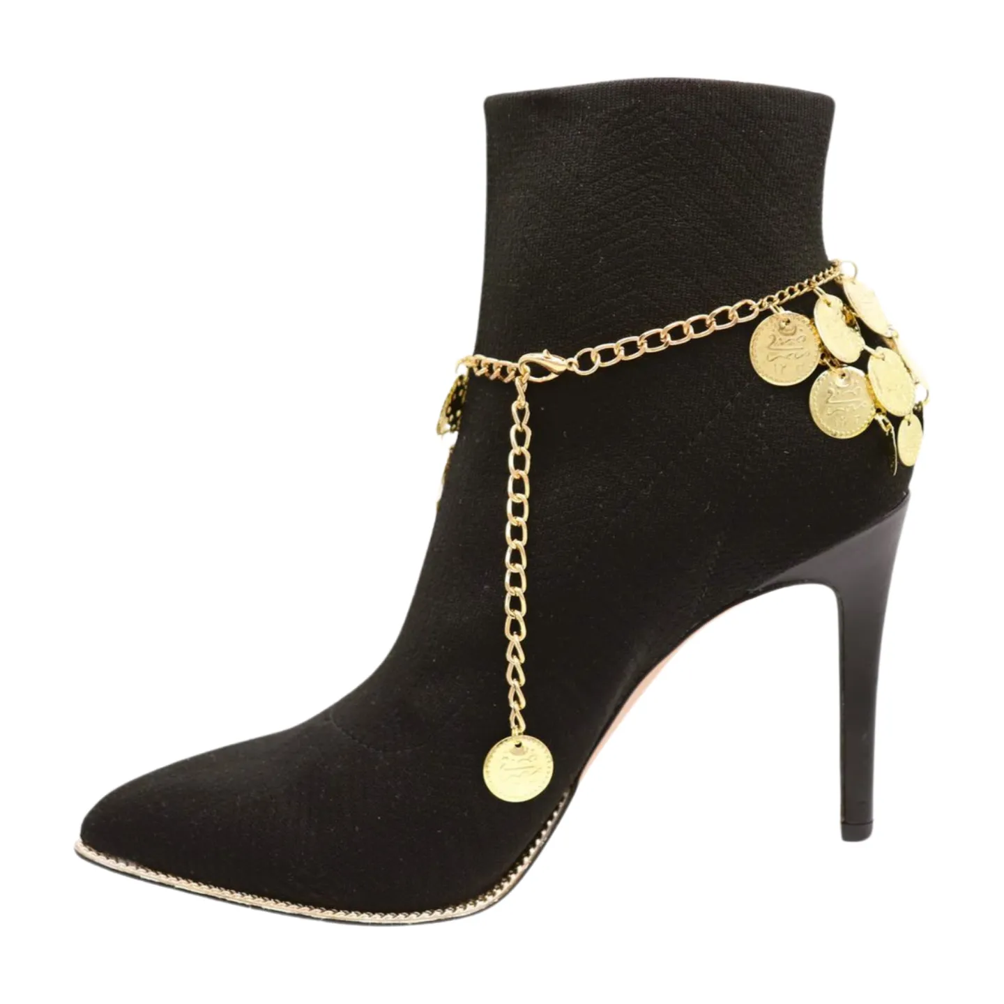 Women Gold Metal Chain Boot Bracelet Shoe Anklet Ethnic Coin Charms