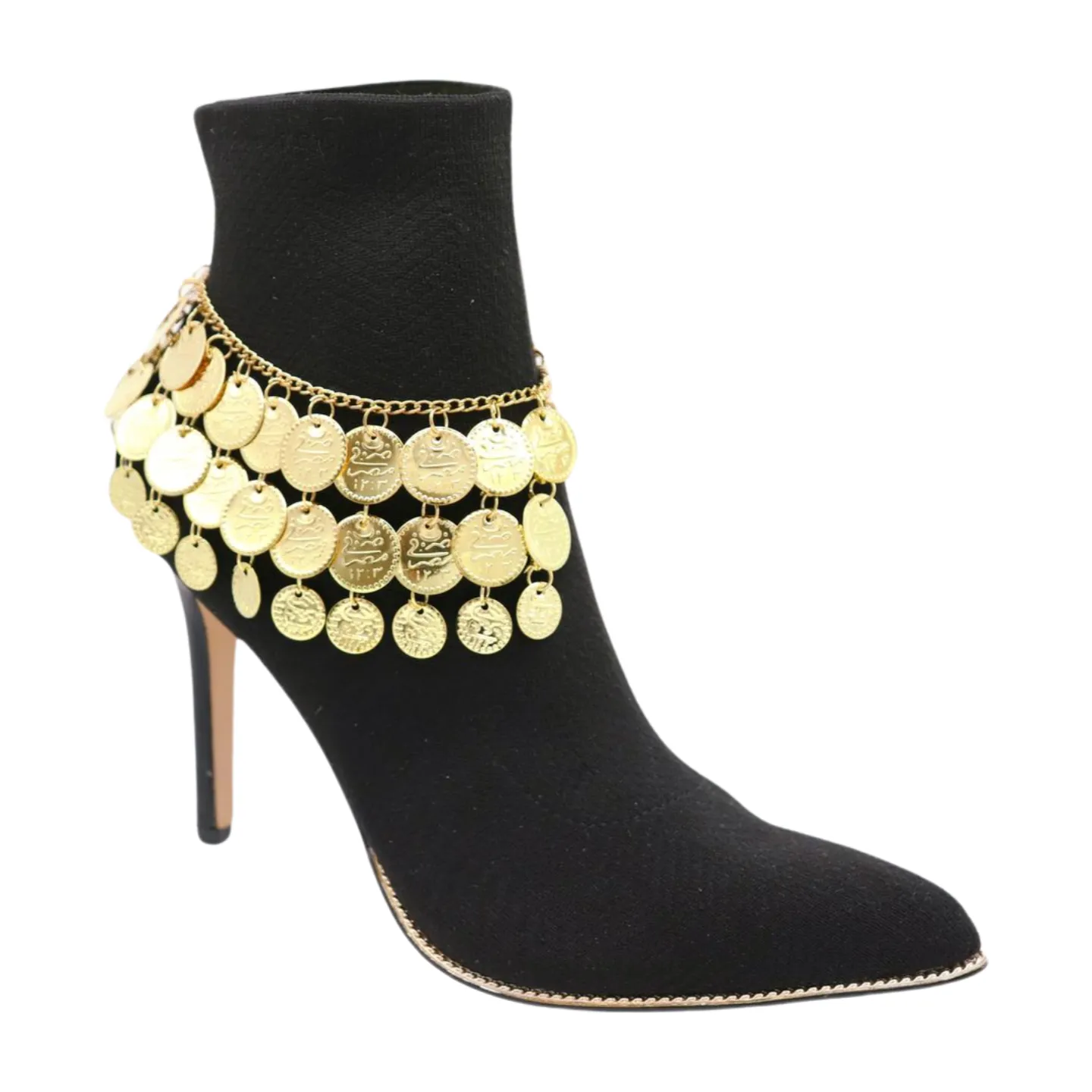 Women Gold Metal Chain Boot Bracelet Shoe Anklet Ethnic Coin Charms