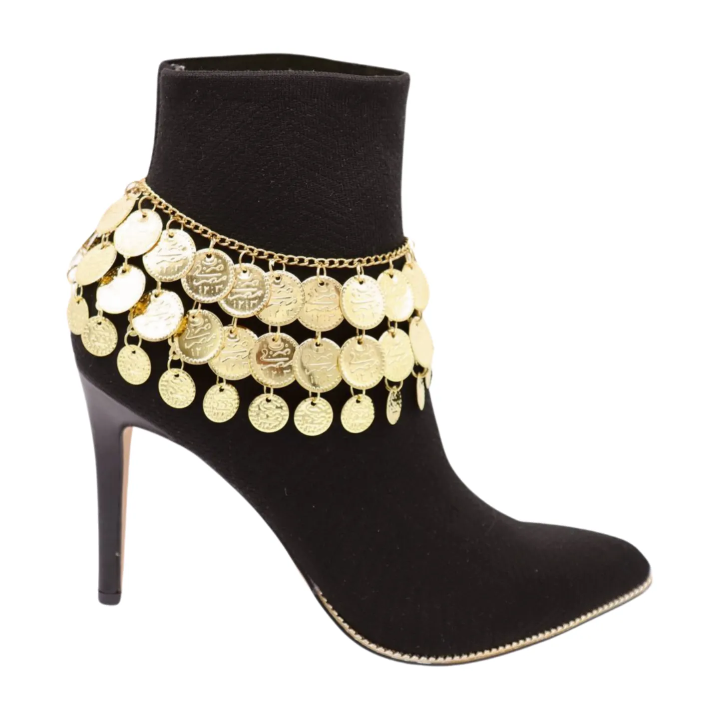 Women Gold Metal Chain Boot Bracelet Shoe Anklet Ethnic Coin Charms