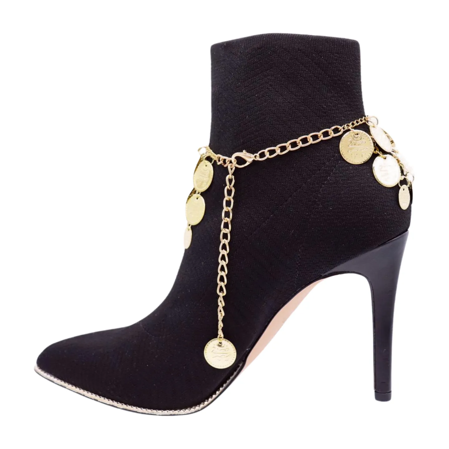 Women Gold Metal Chain Boot Bracelet Shoe Anklet Ethnic Coin Charms