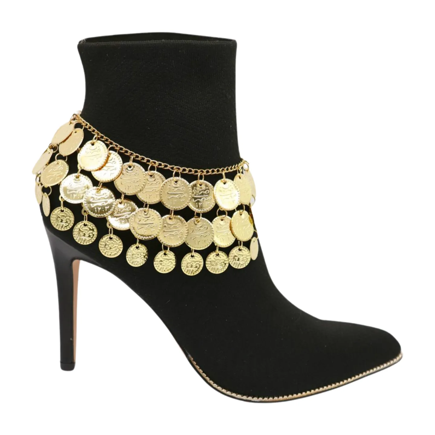 Women Gold Metal Chain Boot Bracelet Shoe Anklet Ethnic Coin Charms