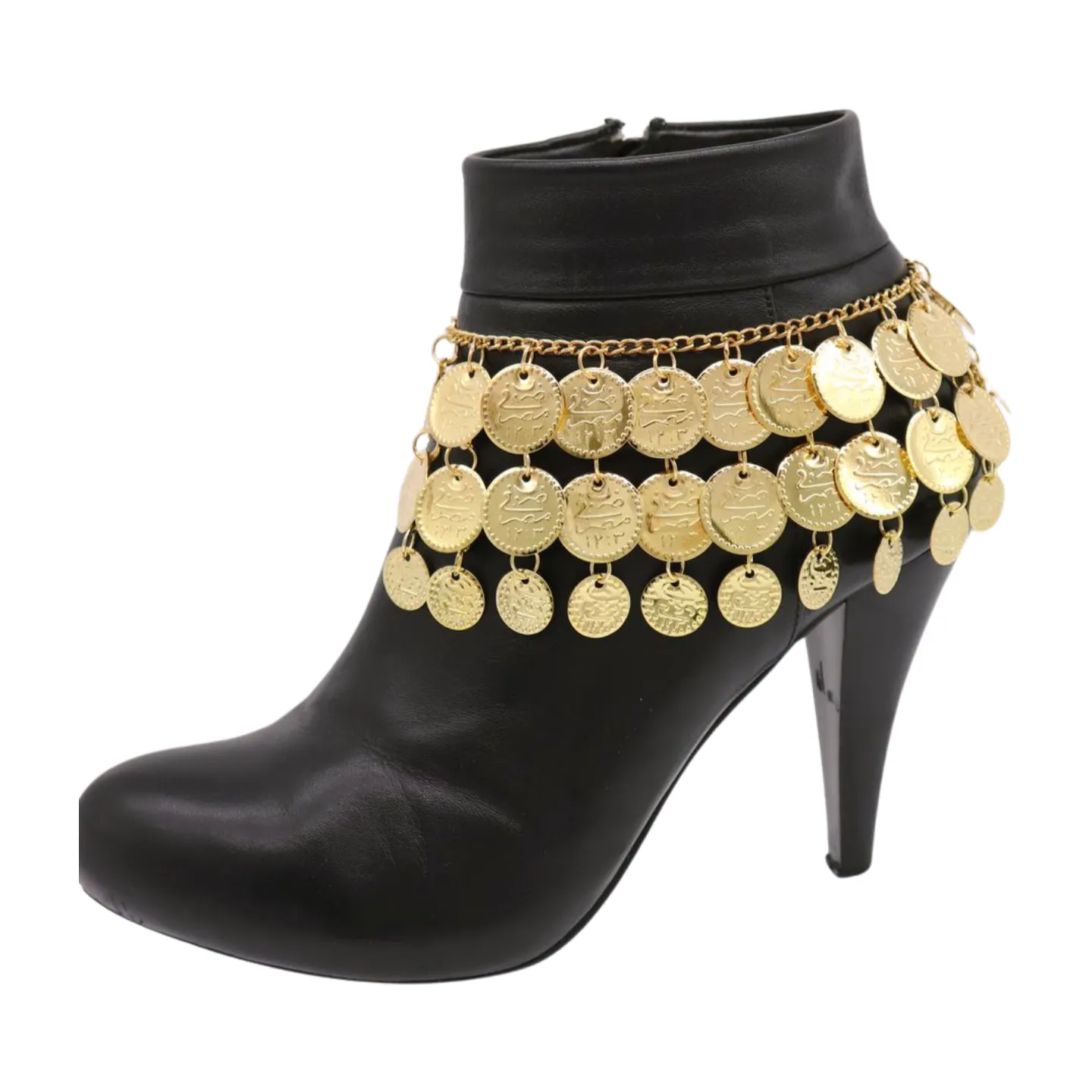 Women Gold Metal Chain Boot Bracelet Shoe Anklet Ethnic Coin Charms