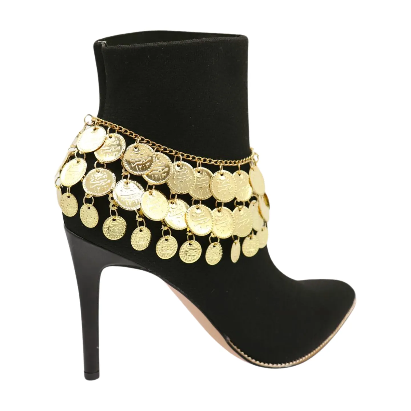 Women Gold Metal Chain Boot Bracelet Shoe Anklet Ethnic Coin Charms