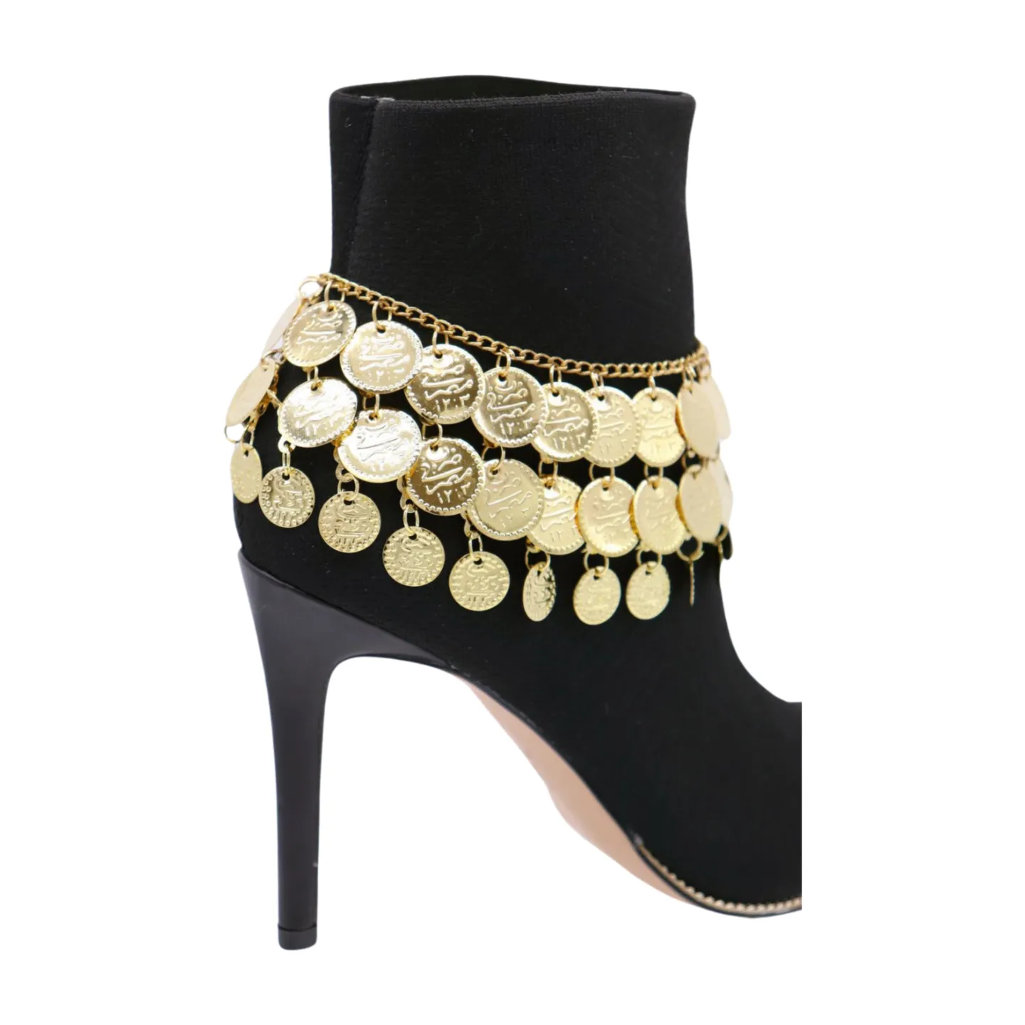 Women Gold Metal Chain Boot Bracelet Shoe Anklet Ethnic Coin Charms