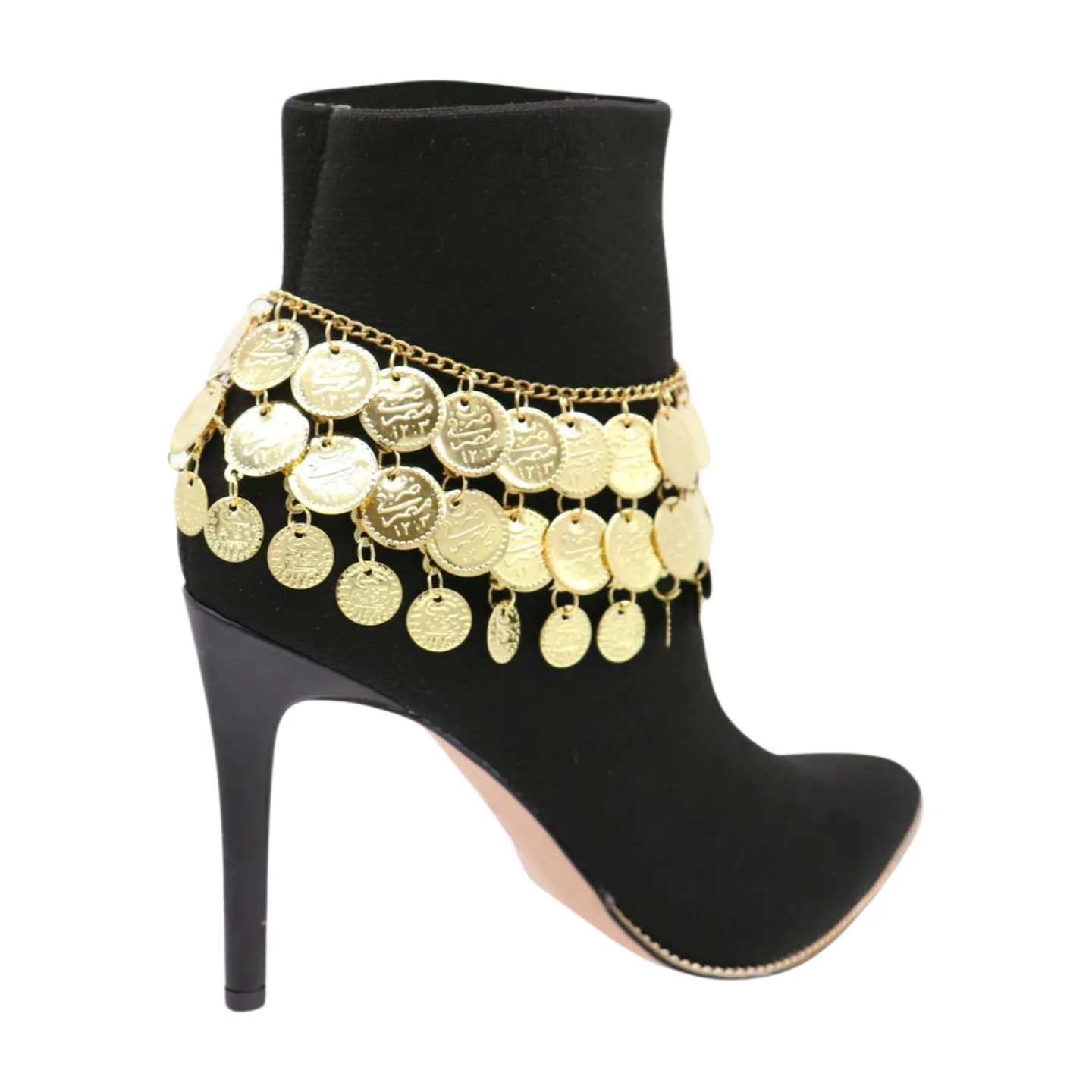 Women Gold Metal Chain Boot Bracelet Shoe Anklet Ethnic Coin Charms