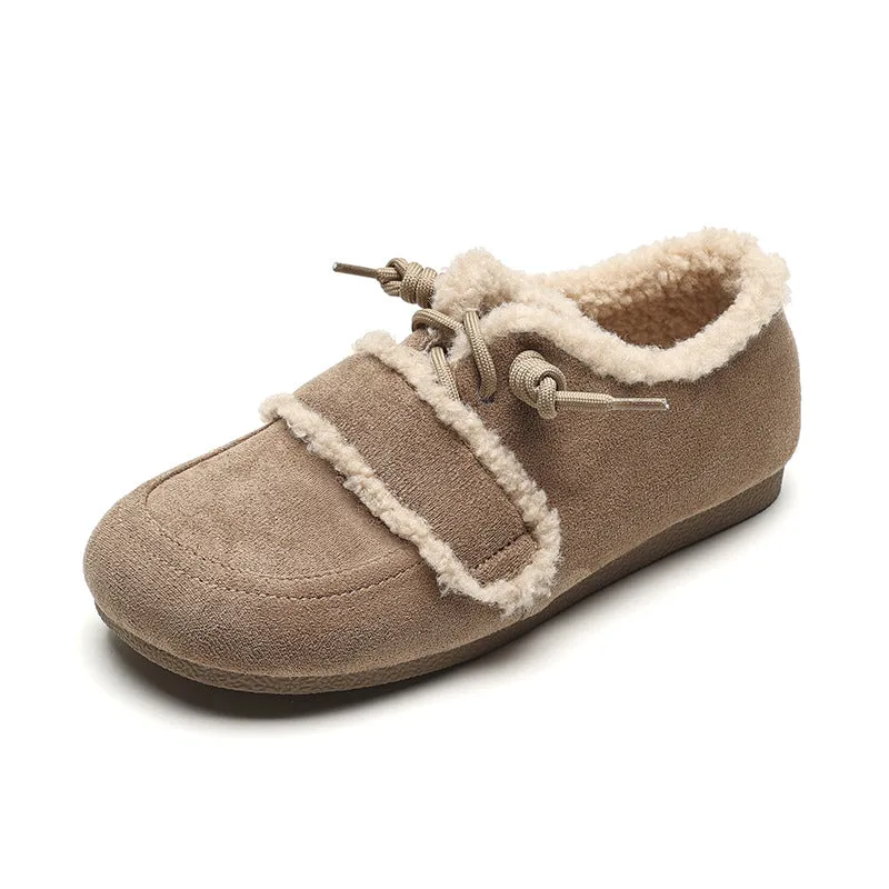 Women's Retro Color Matching Velvet Flat Shoes for Fall and Winter