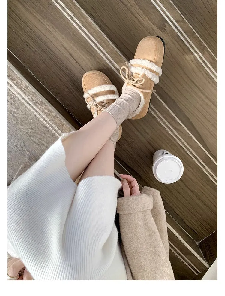 Women's Retro Color Matching Velvet Flat Shoes for Fall and Winter