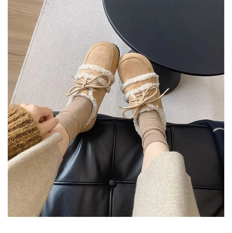 Women's Retro Color Matching Velvet Flat Shoes for Fall and Winter