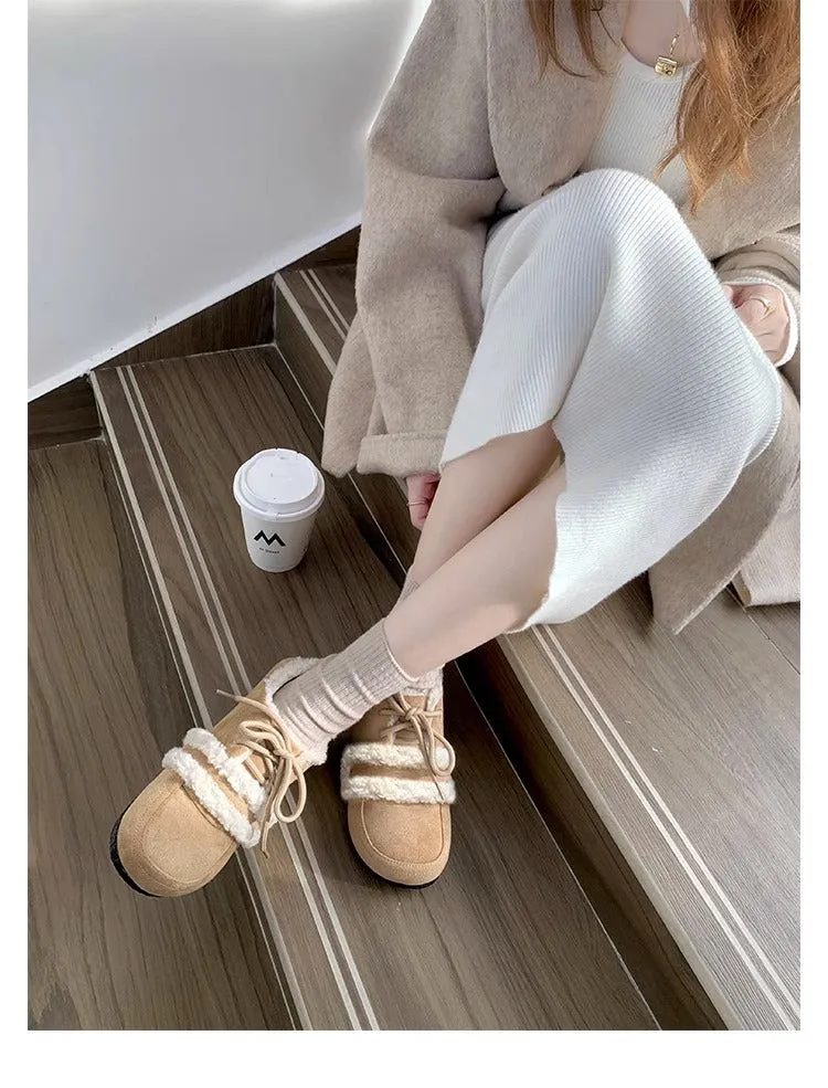 Women's Retro Color Matching Velvet Flat Shoes for Fall and Winter