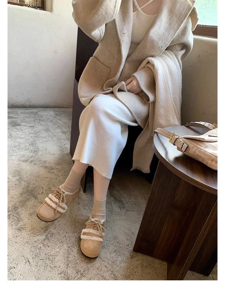 Women's Retro Color Matching Velvet Flat Shoes for Fall and Winter