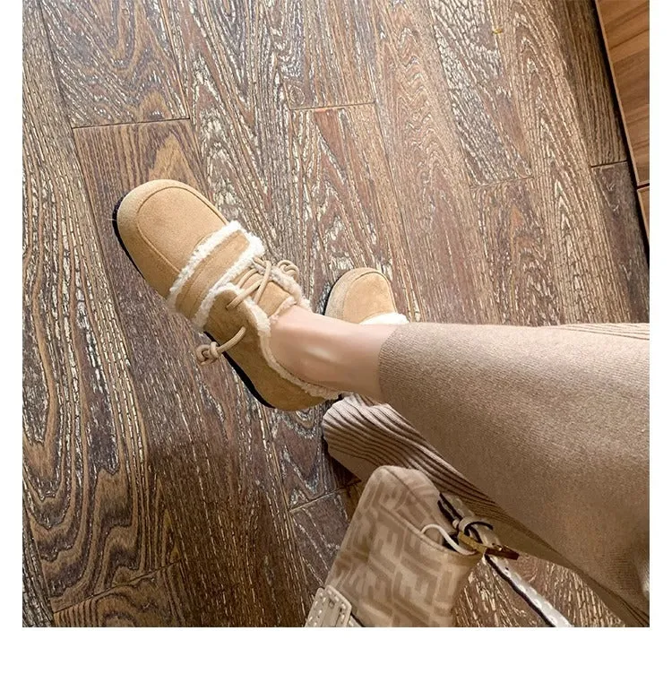 Women's Retro Color Matching Velvet Flat Shoes for Fall and Winter