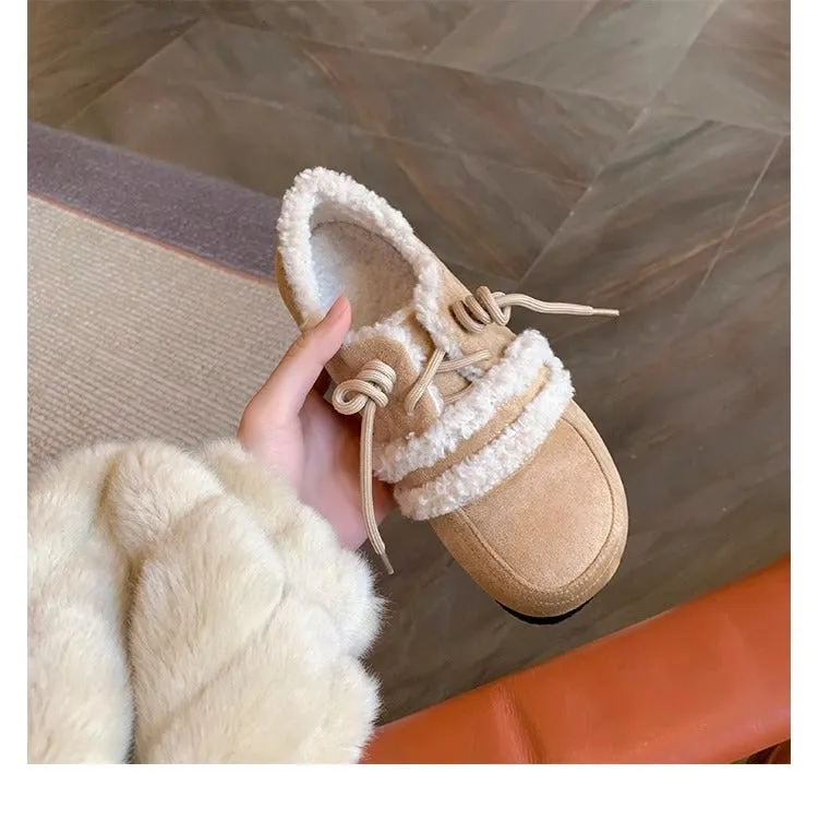 Women's Retro Color Matching Velvet Flat Shoes for Fall and Winter