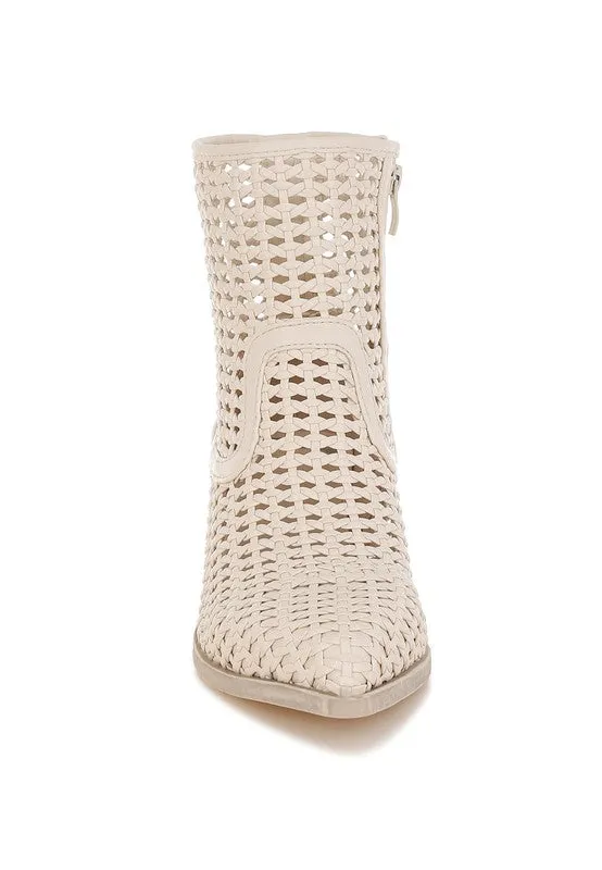 Women's Woven Pleather Block Heel Boots
