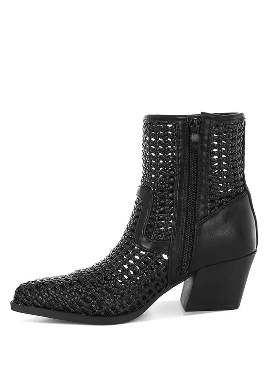 Women's Woven Pleather Block Heel Boots