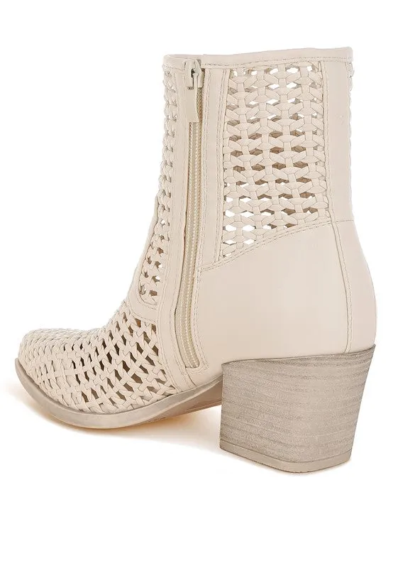 Women's Woven Pleather Block Heel Boots