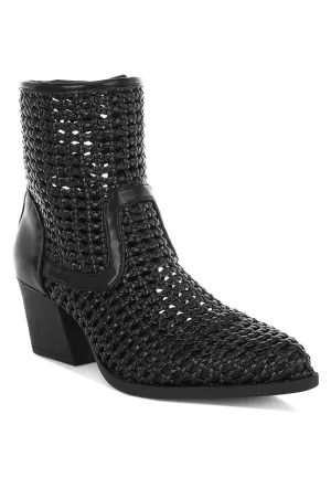Women's Woven Pleather Block Heel Boots