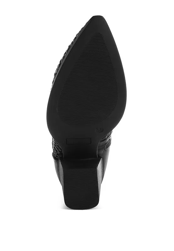 Women's Woven Pleather Block Heel Boots